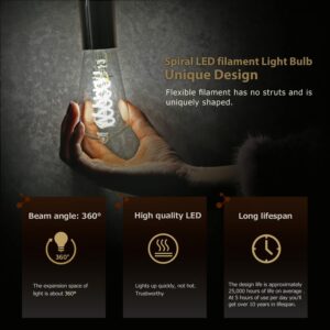 Kiraralite ST19(ST58) LED Edison Bulb, Vintage,6 Pack,Natural White 4000K, Antique Flexible Spiral LED Filament Light Bulb, Dimmable, 600LM, 6W Equivalent to 60W, E26 Base,Clear Glass