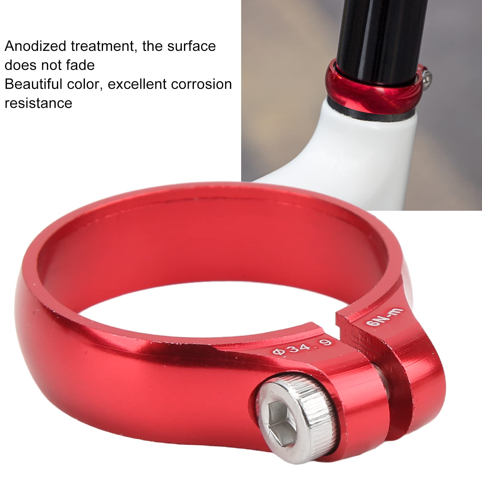 34.9mm Bike Seatpost Clamp, Aluminum Alloy Lock Seatpost Clamp Bike Accessory(red)