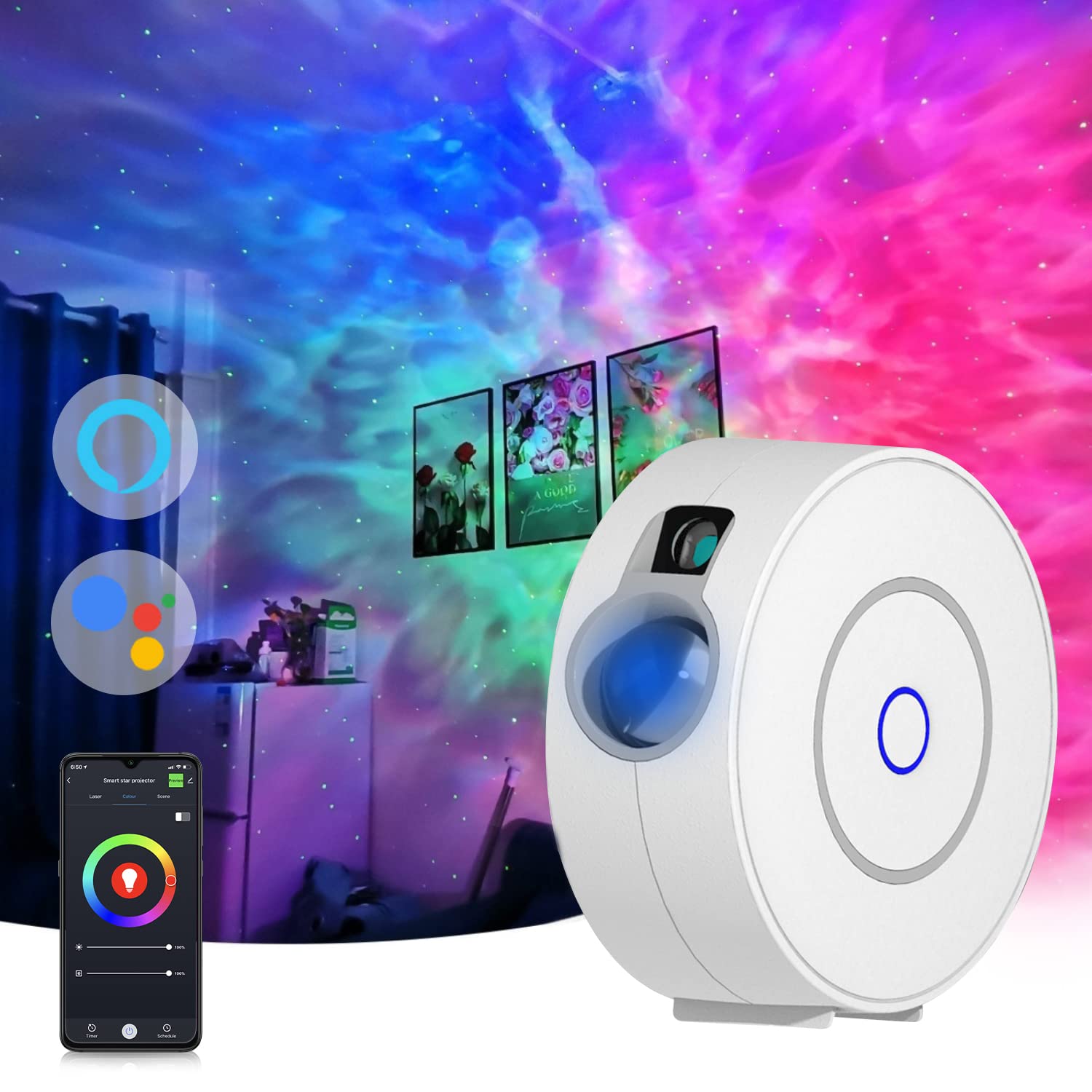 Smart Galaxy Projector Compatible with Alexa & Google Home APP,Voice Control Star Projector for Kids Adult,Night Light Projector with Nebula Cloud for Bedroom/Home Theatre/Party/Bar