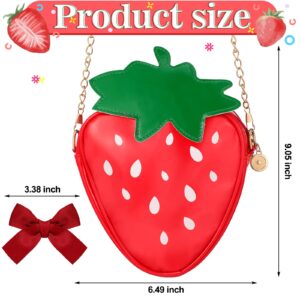 6 Pcs Strawberry Jewelry Set Strawberry Purse Bag Strawberry Earrings Necklace Bracelet Ring Red Bow for Women(Strawberry)