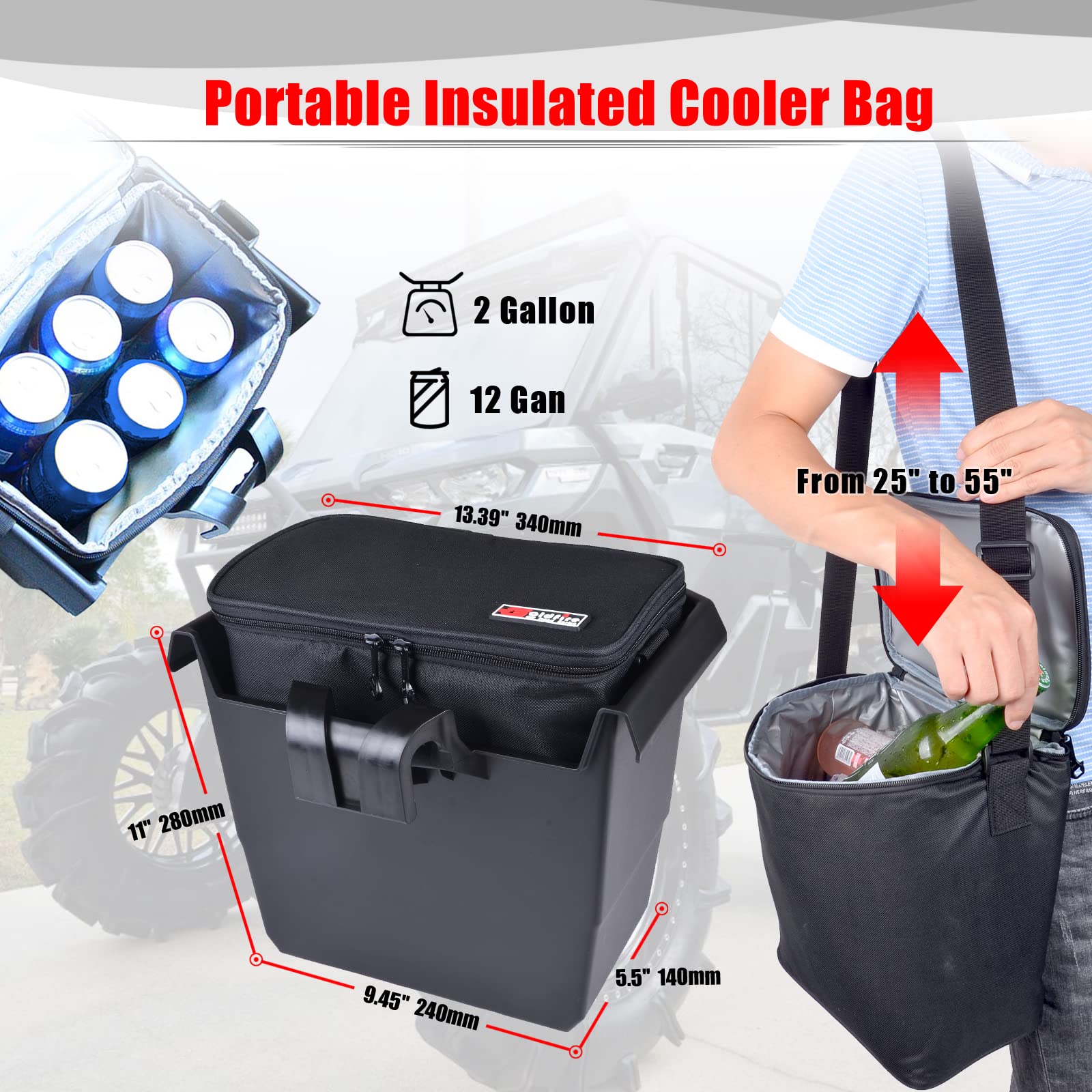 Goldfire Defender Center Underseat Storage Box Bin + Universal UTV Removable Portable Ice Chest Cooler Groceries Bag with Straps For Can Am Defender/Defender Max 2016+ Accessories(Part#715003446)