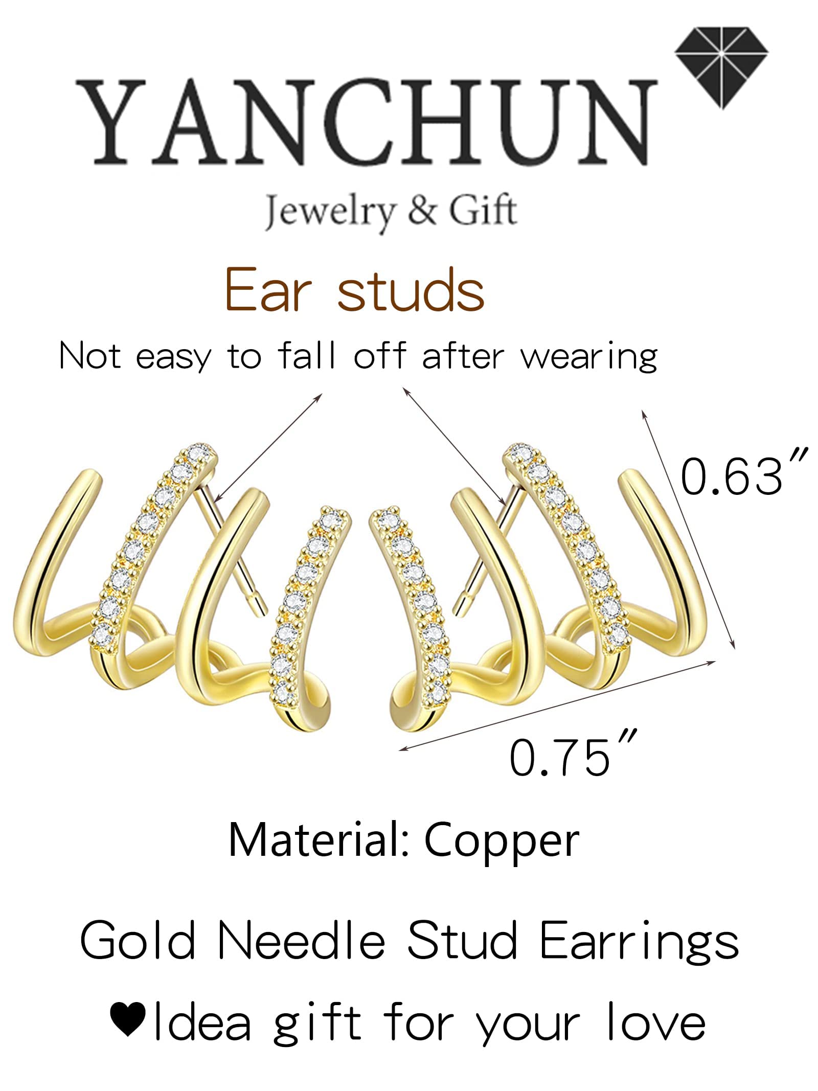 Quartet Earrings Gold Claw Earrings for Women Trendy Dainty Minimalist Huggie Needle Earrings for Womens Luxury Trendy Rhinestone Earrings Jewelry Gifts for Womens