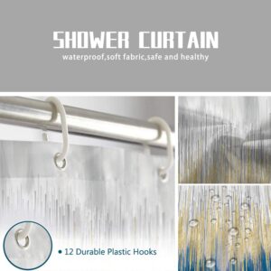 Ouyisha Blue and Gray Ombre Shower Curtain Navy Gold Modern Abstract Shower Curtains for Bathroom Contemporary Oil Painting Striped Fabric Shower Curtain Set Waterproof with Hooks, 72" X 72"