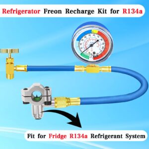 R134A Refrigerator Freon Recharge Hose Kit-R134a AC Refrigerant Charging Guage Hose Set with BPV31 Bullet Piercing Tap Valve and R134a Self-Sealing Adapter, for Home A/C Refrigerant System (Red)