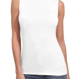 UNTYHOTS Women's Sleeveless Mock Turtleneck Tanktop Basic Stretch Fitting Pullover Lightweight Slim Shirt (Sleeveless White, Mediun)