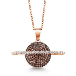 gem stone king keren hanan planet saturn energy 18k rose gold plated silver white moissanite and black spinel pendant necklace for women (1.12 cttw, 28x14mm, with 18 inch silver chain)