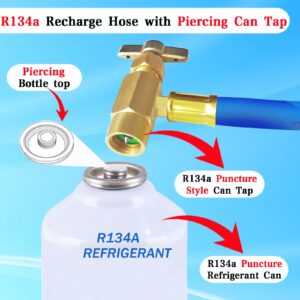 R134A Refrigerator Freon Recharge Hose Kit-R134a AC Refrigerant Charging Guage Hose Set with BPV31 Bullet Piercing Tap Valve and R134a Self-Sealing Adapter, for Home A/C Refrigerant System (Red)