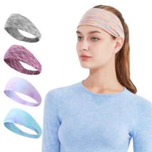 Women's Workout Headbands Sport Headband High Elasticity Wide Sweat Band Ice Silk Soft Women Sport Hair Bands Yoga Running Headband Sweatband for Cycling Fitness Grey