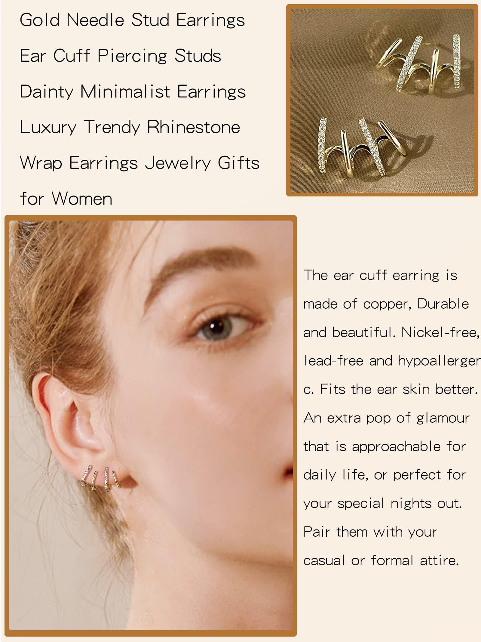 Quartet Earrings Gold Claw Earrings for Women Trendy Dainty Minimalist Huggie Needle Earrings for Womens Luxury Trendy Rhinestone Earrings Jewelry Gifts for Womens