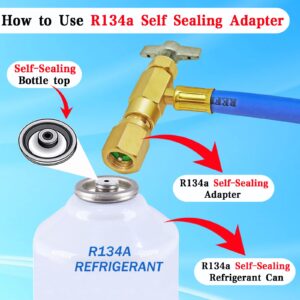 R134A Refrigerator Freon Recharge Hose Kit-R134a AC Refrigerant Charging Guage Hose Set with BPV31 Bullet Piercing Tap Valve and R134a Self-Sealing Adapter, for Home A/C Refrigerant System (Red)