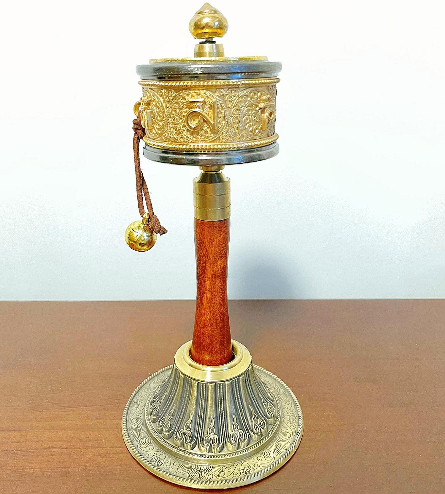 Copper Tibet Prayer Wheel Holder with Mandala Pattern, Hand Held Prayer Wheel Display Stand for Praying, blessing, Meditation, Healing, Relaxing, Yoga (Prayer Wheel Not Included)