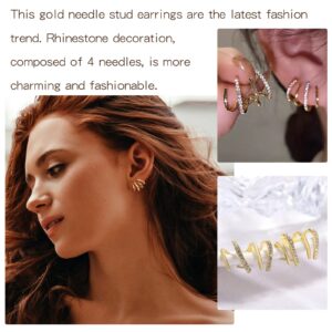 Quartet Earrings Gold Claw Earrings for Women Trendy Dainty Minimalist Huggie Needle Earrings for Womens Luxury Trendy Rhinestone Earrings Jewelry Gifts for Womens