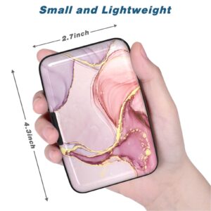 Atufsuat Credit Card Holder, Mini Aluminum Card Wallet RFID Blocking Slim Metal Hard Card Case for Women Men, Pink Marble