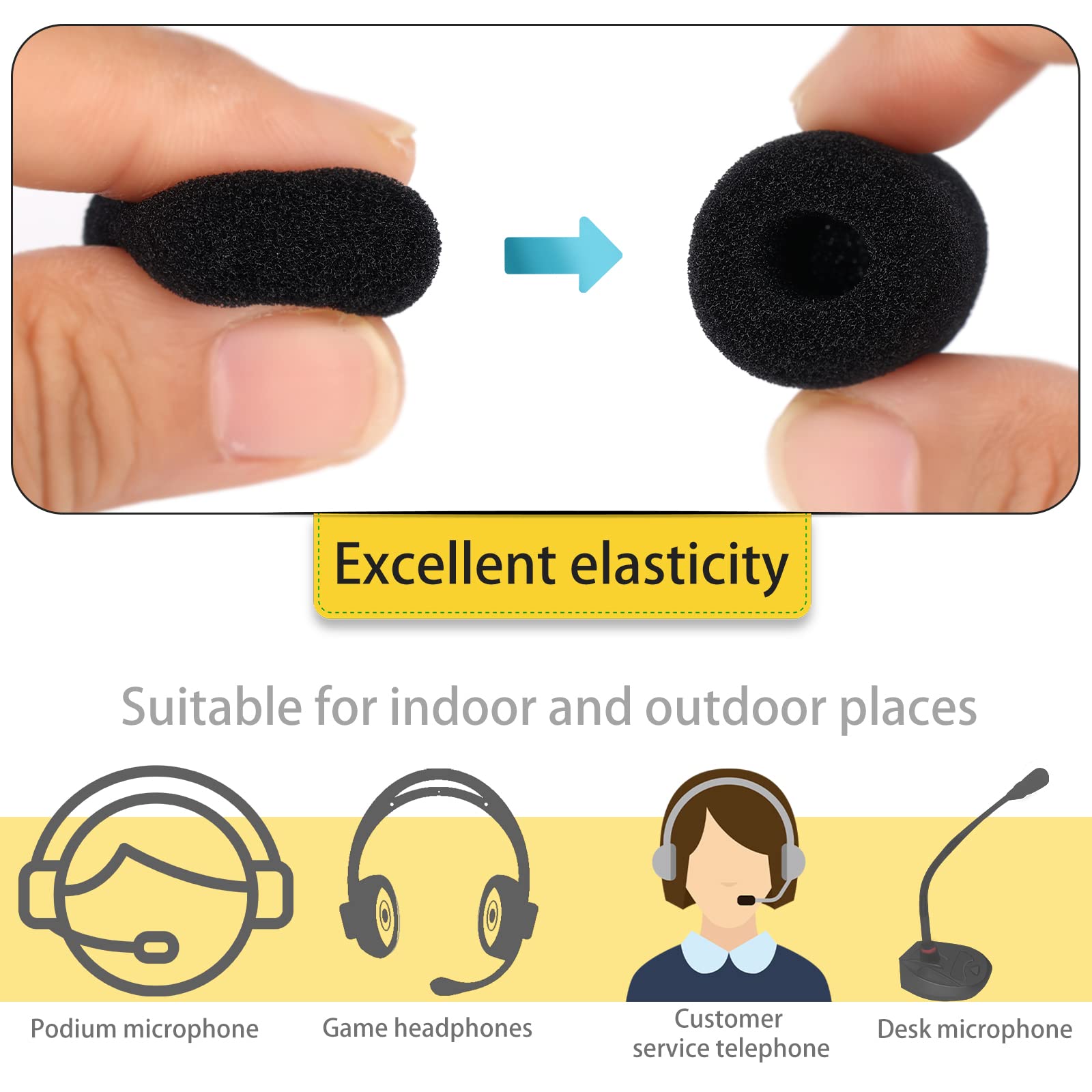 LUTER 15pcs Mini Foam Microphone Windscreens, High Density Foam Mic Covers for Headset Protection for Lavalier Microphones (Black)