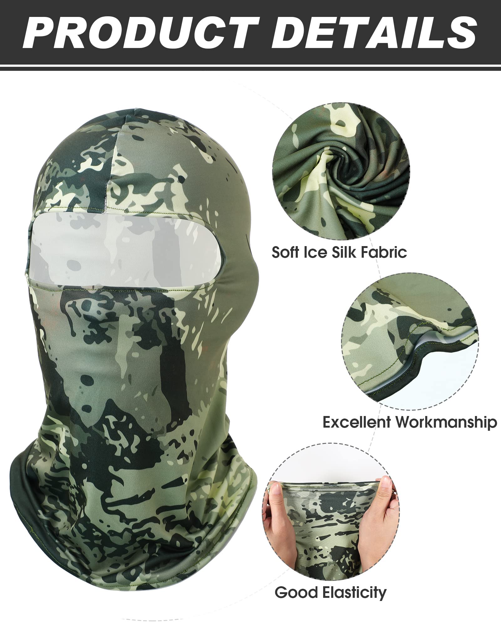 Geyoga 9 Pcs Summer Balaclava UV Sun Protection Full Face Covering Ice Silk Mask Cover Head Sports Face Covering(Camo Style)