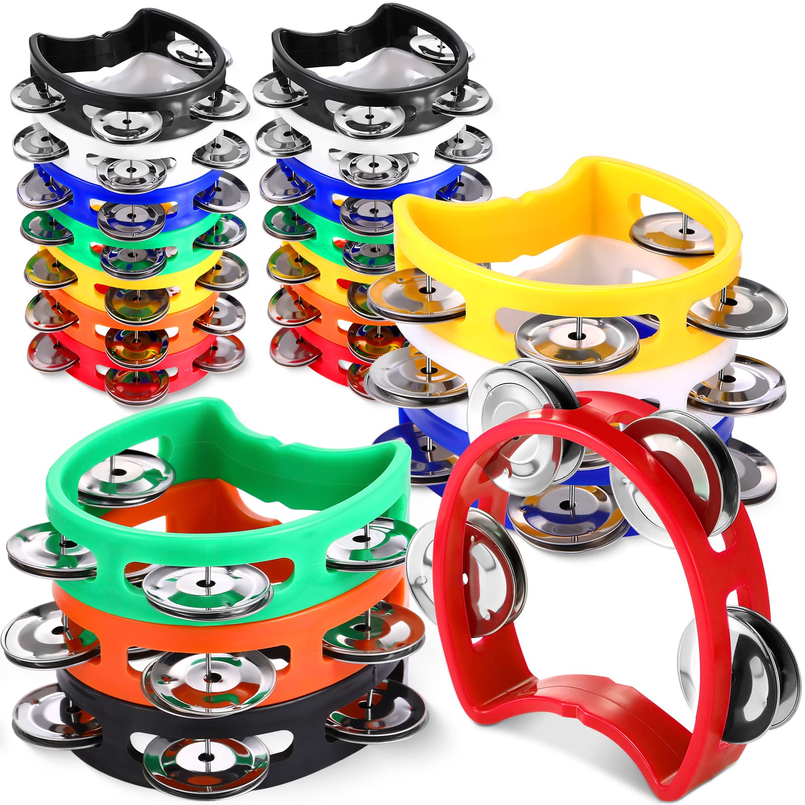 21 Pieces Plastic Percussion Tambourine for Adults Hand Tambourine Musical Instrument 4 Bells on ABS Tambourine Musical Rhythm Instrument Hand Held Percussion Drum for Party Performance Concert