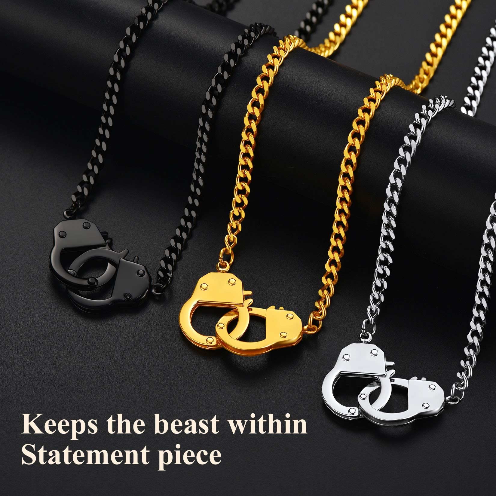 ChainsProMax Handcuff Choker Necklace Stainless Steel Silver Color Handcuffs for Necklace Edgy