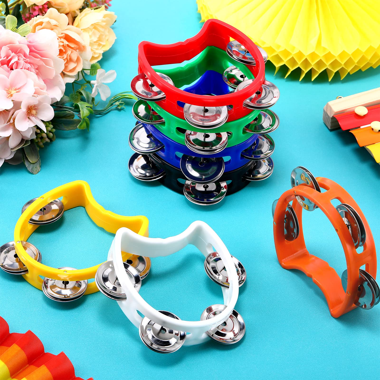 21 Pieces Plastic Percussion Tambourine for Adults Hand Tambourine Musical Instrument 4 Bells on ABS Tambourine Musical Rhythm Instrument Hand Held Percussion Drum for Party Performance Concert