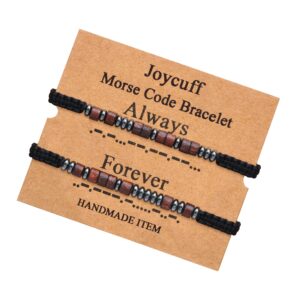 morse code bracelet for couples women men adjustable strand engraved matching love bracelet set 2 pcs secret message wood beads with cord card unique funny gift for friend ohana mothers day valentine