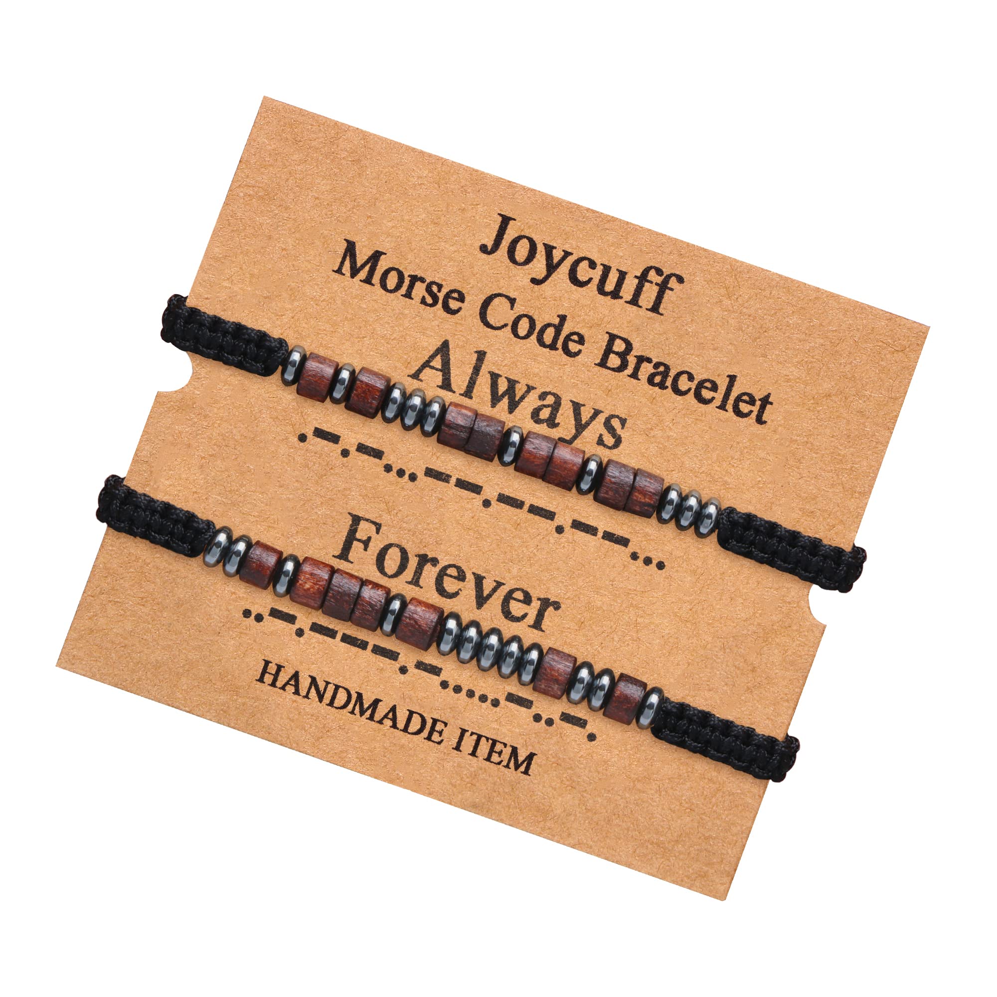 Morse Code Bracelet for Couples Women Men Adjustable Strand Engraved Matching Love Bracelet Set 2 PCS Secret Message Wood Beads with Cord Card Unique Funny Gift for Friend Ohana Mothers Day Valentine