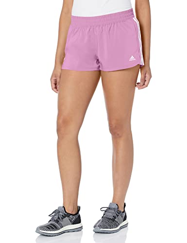 adidas Women's Pacer 3-Stripes Woven Shorts, Pulse Lilac/White, Large