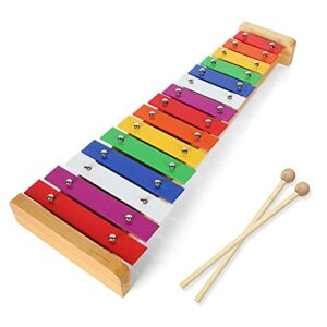 lolysic 15 tone xylophone glockenspiel colorful wooden xylophone xilofono instrument with 2 mallets for beginner