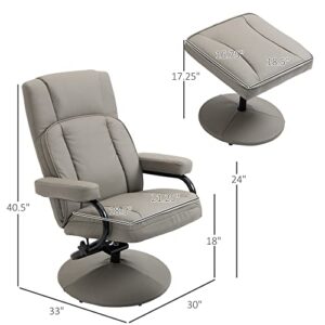 HOMCOM Swivel Recliner, Manual PU Leather Armchair with Ottoman Footrest for Living Room, Office, Bedroom, Grey