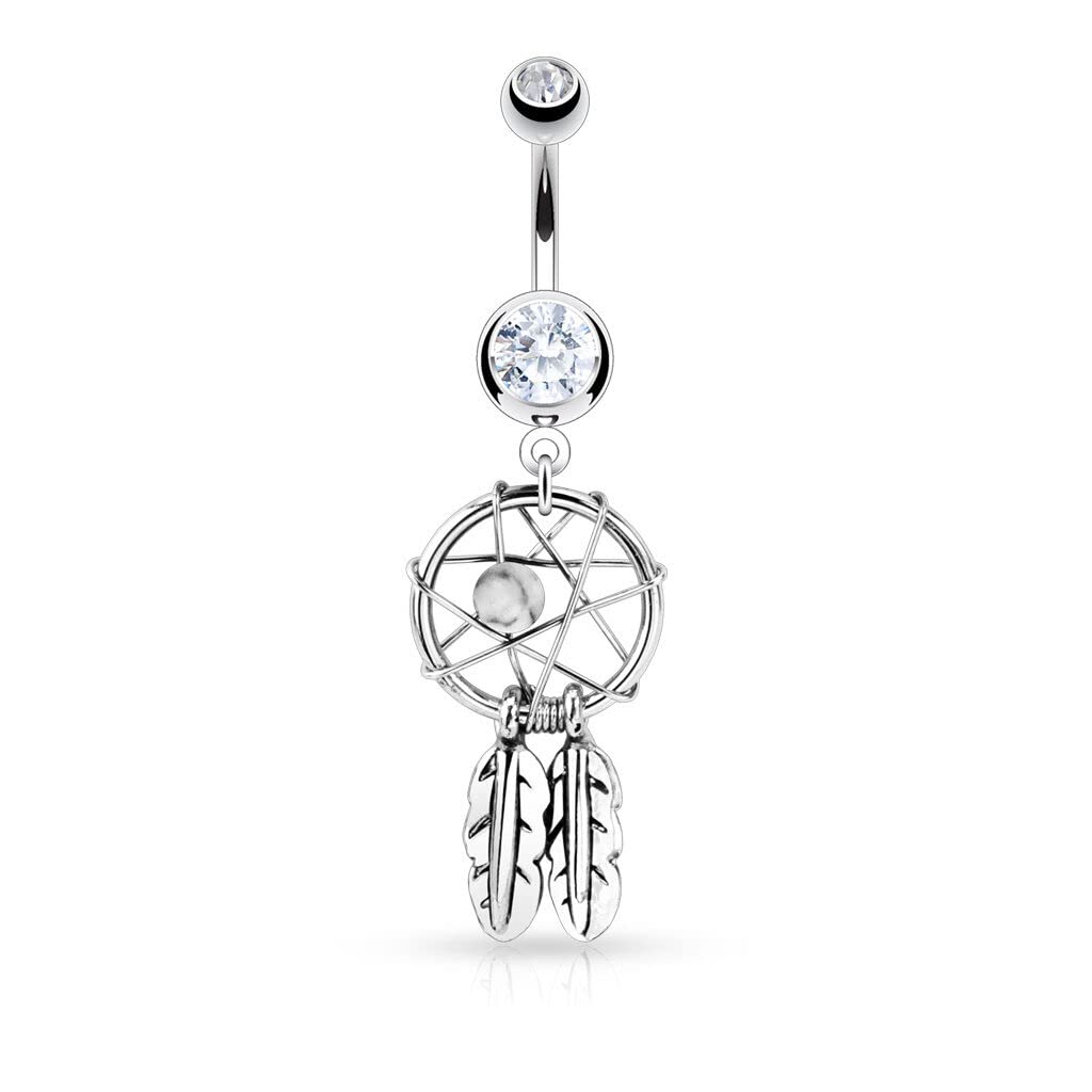 Dream Catcher Woven Star Design Surgical Steel Navel Belly Button Rings 14g - Clear