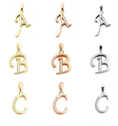 INFINIQUE CREATION 14K Gold Over 925 Sterling Silver Alphabet Initial Letter Pendant CZ (8x5, K, Yellow Gold)