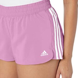 adidas Women's Pacer 3-Stripes Woven Shorts, Pulse Lilac/White, Large