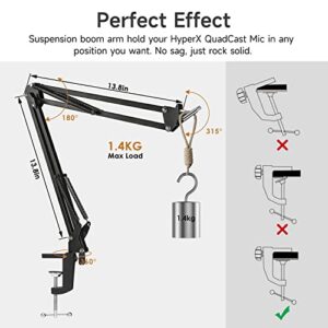 WIBOND Hyperx Quadcast Boom Arm - Microphone Stand for Hyperx Quadcast Microphone - Adjustable Scissor Boom Arm for Hyperx QuadCast S Microphone