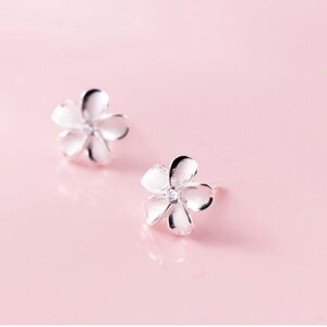 Reffeer Solid 925 Sterling Silver Plumeria Flower Stud Earrings for Women Teen Girls Crystal Flower Stud Earrings (A-Silver)