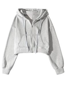 yimoon cropped zip up hoodie for women waffle knit vintage cropped sweatshirt casual long sleeve hooded crop jacket(grey-l)