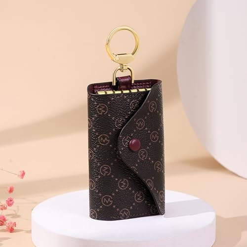 GOLF SUPAGS Women PVC Leather Car Key Chain Card Holder Wallet Pouch 6 Hook Snap Closure keys Money Organizer Case (Two colors are shipped randomly)