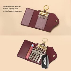 GOLF SUPAGS Women PVC Leather Car Key Chain Card Holder Wallet Pouch 6 Hook Snap Closure keys Money Organizer Case (Two colors are shipped randomly)