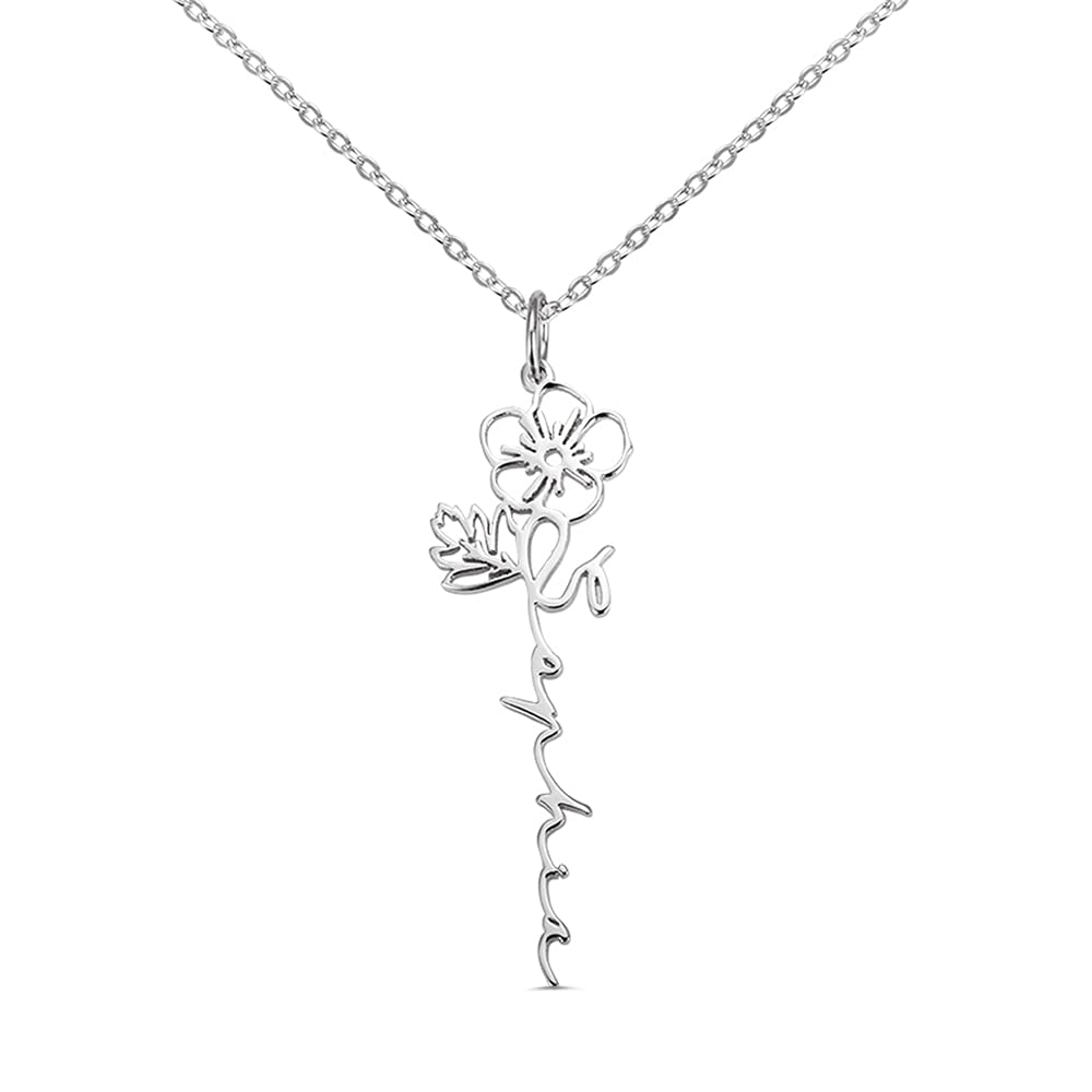 Roseinside Personalized Birth Flower Necklace for women Sterling Silver Custom Dainty Floral Name Pendant Birthday Gift Jewelry