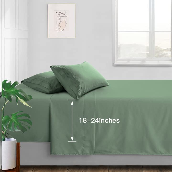 Manyshofu Extra Deep Pocket Queen Sheet Sets - Hotel Luxury 1800 Thread Count Sheets & Pillowcases - Microfiber Bedding Set up to 24" Mattress - Sage Green Bed Sheets 18-24 Inch Deep Pockets - 4Pcs