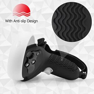 Geekria Touch Controller Grip Cover Compatible with Meta Quest 2, VR Anti-Throw Handle Grip Silicone Sleeve with Adjustable Hand Strap, Controller Caps (Black 1Pair)