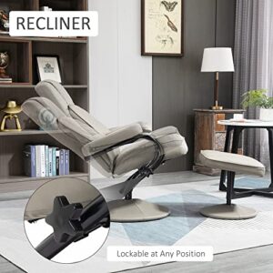 HOMCOM Swivel Recliner, Manual PU Leather Armchair with Ottoman Footrest for Living Room, Office, Bedroom, Grey