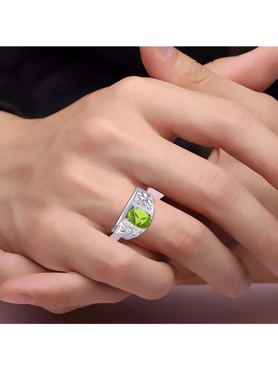 Rylos Classic Nugget Beautiful Peridot & Diamond Ring - August Birthstone* Size 12