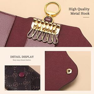 GOLF SUPAGS Women PVC Leather Car Key Chain Card Holder Wallet Pouch 6 Hook Snap Closure keys Money Organizer Case (Two colors are shipped randomly)