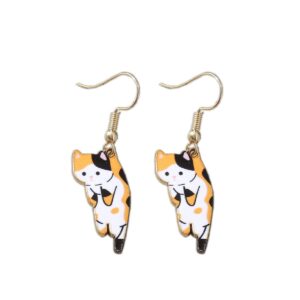 pingyongchang cute animal cat dangle earrings for women cartoon kitten drop earring party jewelry gifts-colorful