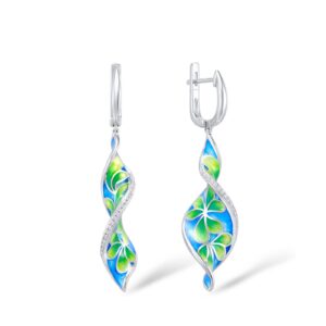 santuzza flower earrings 925 sterling silver cubic zirconia enamel twisted spiral dangle earrings for women (green)