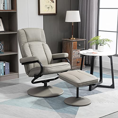 HOMCOM Swivel Recliner, Manual PU Leather Armchair with Ottoman Footrest for Living Room, Office, Bedroom, Grey