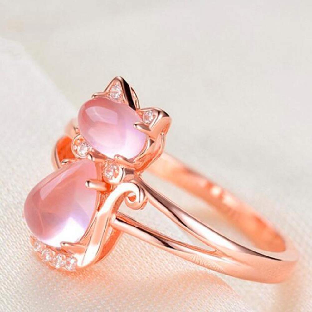 COLORFUL BLING Rose Gold Pink Fleurstone Cat Rhinestones Animal Ring Women Kids（7）