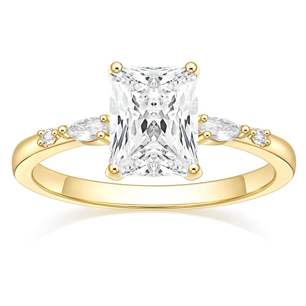 TIGRADE 3CT Engagement Ring for Women Radiant Cut Cubic Zirconia Wedding Band CZ Promise Anniversary Ring Size 3-12.5, Gold, Size 7