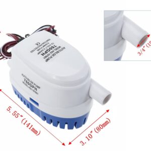 Mono-gatari Automatic Submersible Boat Bilge Pump Auto Bilge Pumps for Boats with Float Switch 12V 760GPH 3/4 inch (19mm) Outlet Dia