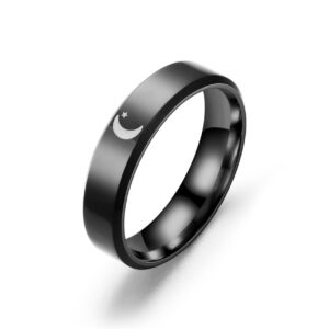 Customized Engagement Wedding Ring Matching Rings for Couples Sun and Moon Ring Promise Couple Ring Personalized Band Sets for Him and Her Stainless Steel High Polished Comfort Fit Black (1)