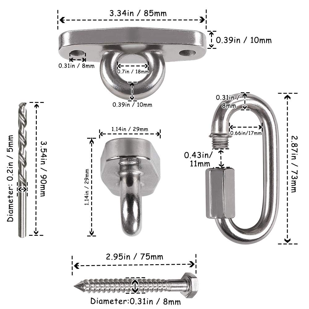 Dakzhou 2 Heavy Duty Swing Hangers Anti-Rust 304 Stainless Steel,2000LB Swivel Swing Set Brackets,for Playground,Porch, Yoga, Swing Seat,Hammock