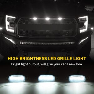 MEALAM White LED Lights 3PCS Front Grille Raptor Lamps Car Accessories with Harness and Fuse, Compatible with 2004-2019 for-d F150 & 2013-2018 Ram 1500 Raptor Style Aftermarket Grille